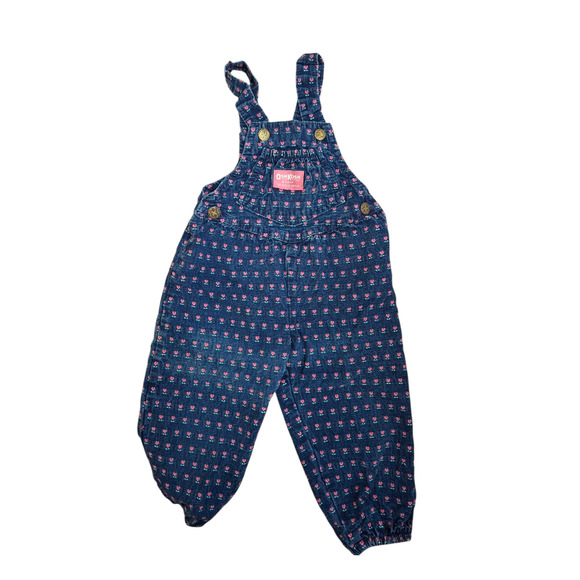 Vintage OshKosh B'gosh girls toddler denim heart overalls bibs size 2T - Picture 2 of 7